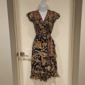 DVF Chrissy Wrap Floral Dress, Knee Length Ruffle Size 4